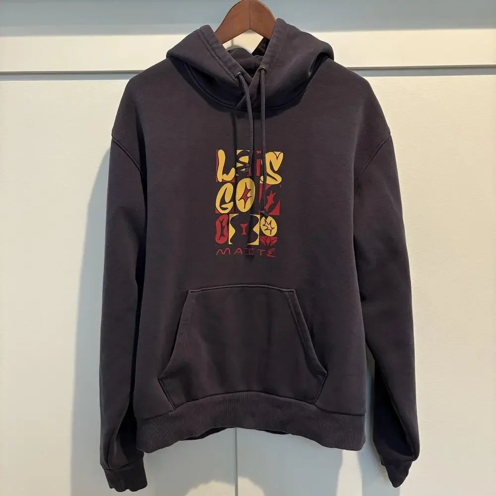 Adidas Hoodie Men Large Navy Maite Lets Go Pullover Skateboarding Trefoil HM9361